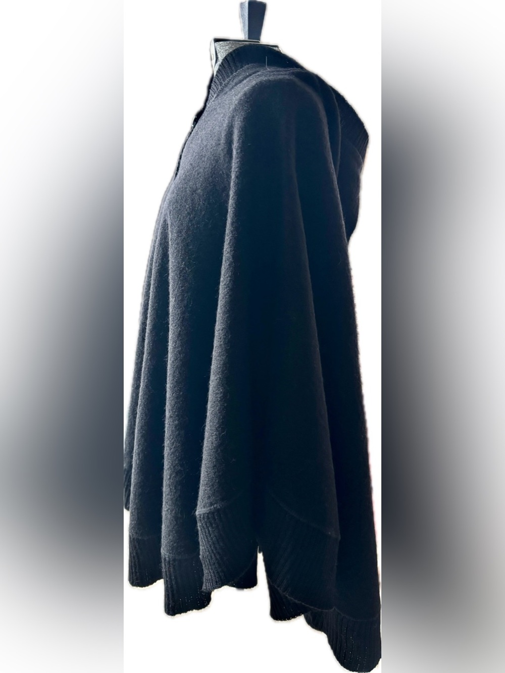 Black Wool Hooded Button-Front Women's Cape